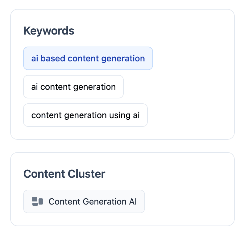 SEO article details panel showing the keyword context